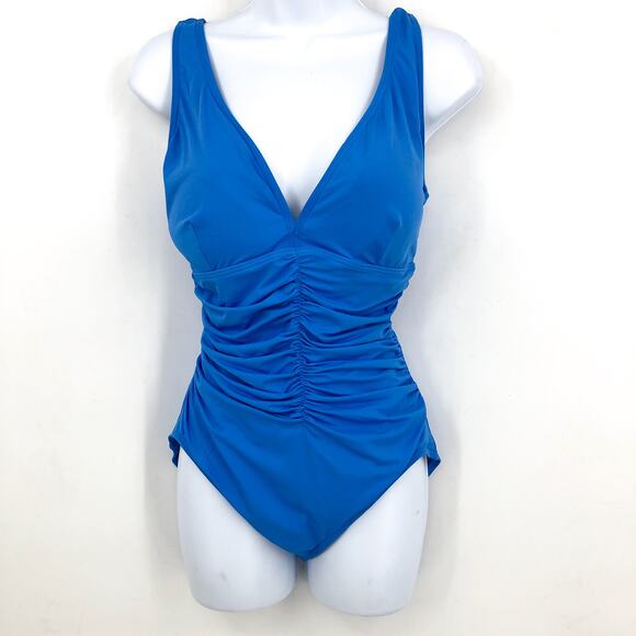 CONTOURS COCO REEF One Piece Swimsuit 14 38C Azure Blue V-Neck Underwire NWT - Picture 1 of 11